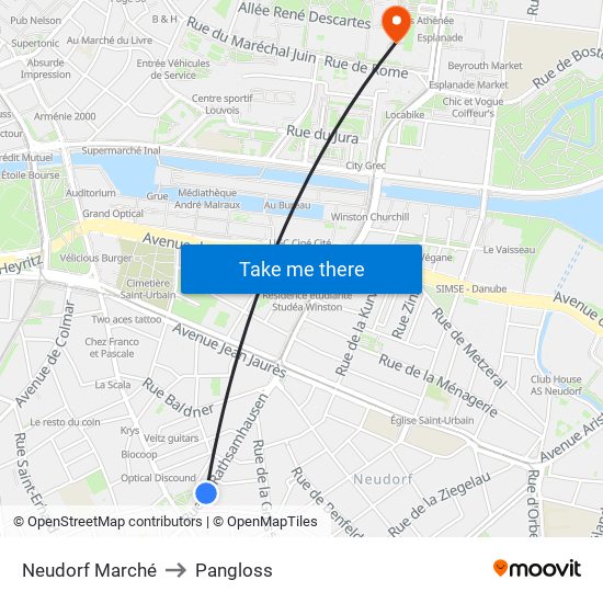 Neudorf Marché to Pangloss map