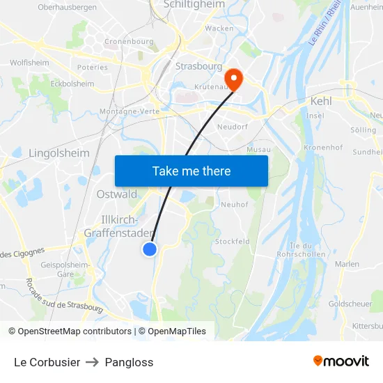 Le Corbusier to Pangloss map