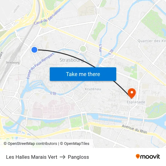 Les Halles Marais Vert to Pangloss map