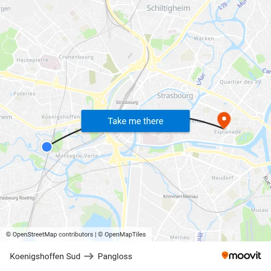 Koenigshoffen Sud to Pangloss map