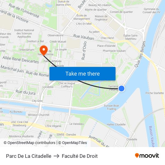 Parc De La Citadelle to Faculté De Droit map