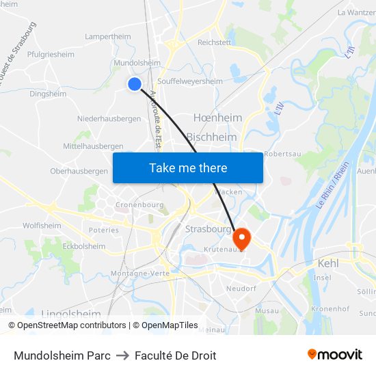 Mundolsheim Parc to Faculté De Droit map