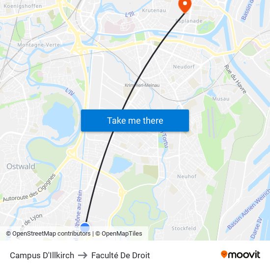 Campus D'Illkirch to Faculté De Droit map