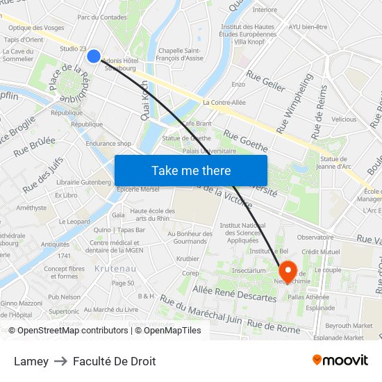 Lamey to Faculté De Droit map