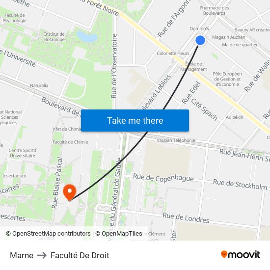 Marne to Faculté De Droit map