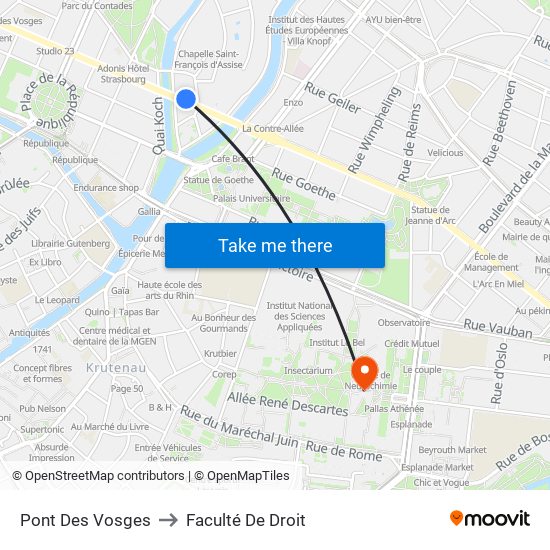 Pont Des Vosges to Faculté De Droit map