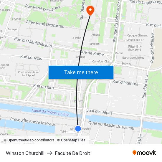 Winston Churchill to Faculté De Droit map