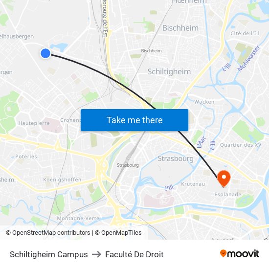 Schiltigheim Campus to Faculté De Droit map