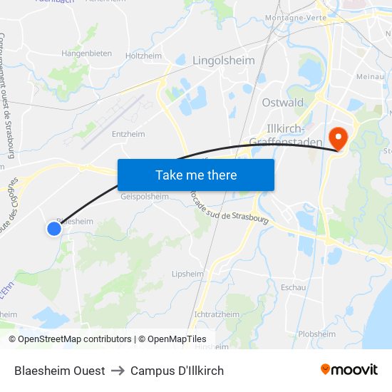 Blaesheim Ouest to Campus D'Illkirch map