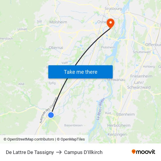 De Lattre De Tassigny to Campus D'Illkirch map