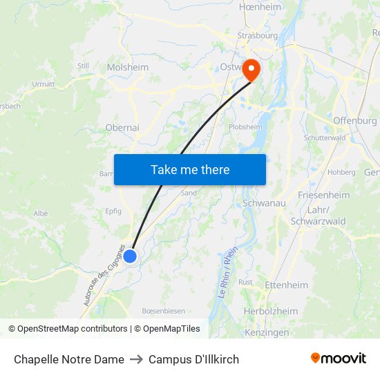 Chapelle Notre Dame to Campus D'Illkirch map