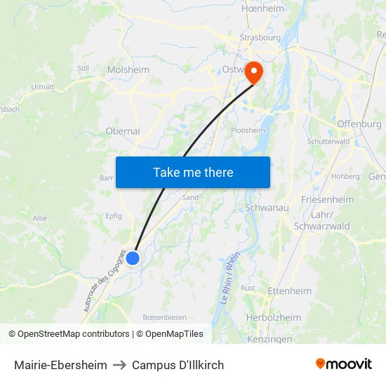 Mairie-Ebersheim to Campus D'Illkirch map