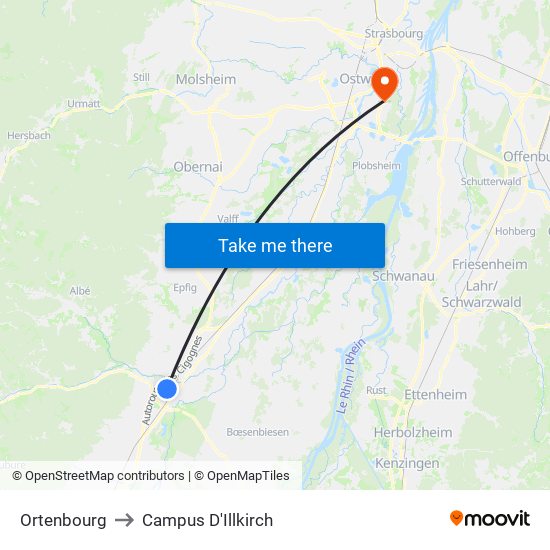 Ortenbourg to Campus D'Illkirch map