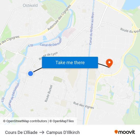 Cours De L'Illiade to Campus D'Illkirch map