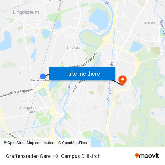 Graffenstaden Gare to Campus D'Illkirch map