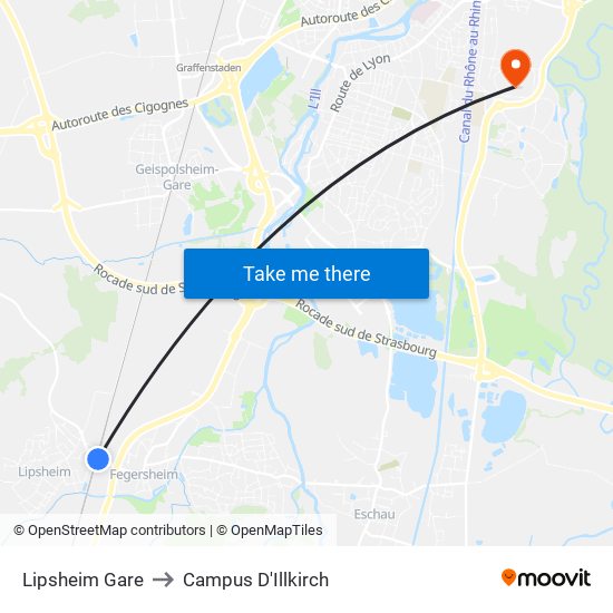 Lipsheim Gare to Campus D'Illkirch map