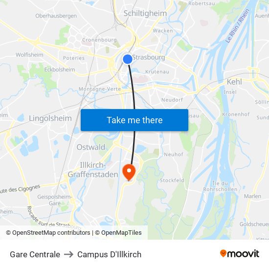 Gare Centrale to Campus D'Illkirch map