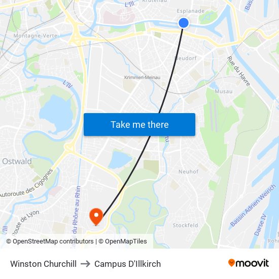 Winston Churchill to Campus D'Illkirch map