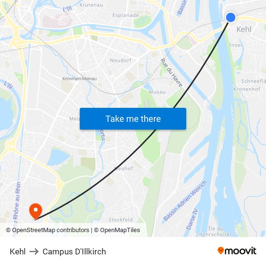 Kehl to Campus D'Illkirch map