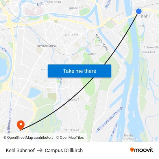 Kehl Bahnhof to Campus D'Illkirch map