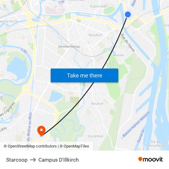 Starcoop to Campus D'Illkirch map