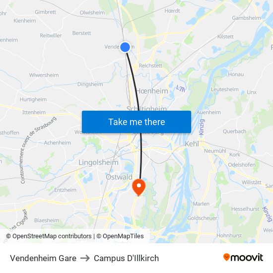 Vendenheim Gare to Campus D'Illkirch map