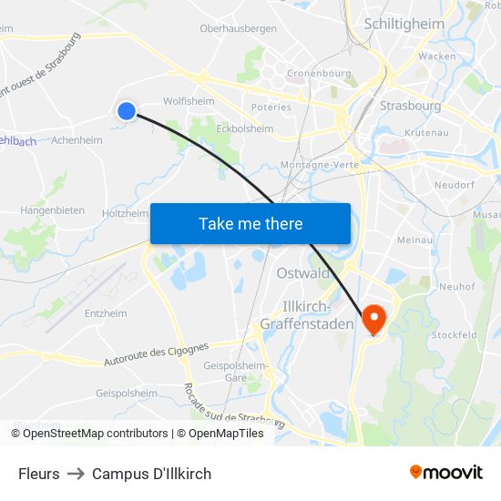 Fleurs to Campus D'Illkirch map