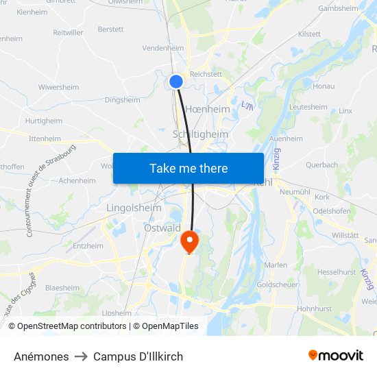 Anémones to Campus D'Illkirch map