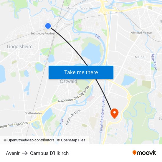 Avenir to Campus D'Illkirch map