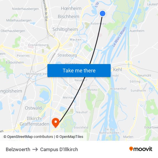 Belzwoerth to Campus D'Illkirch map