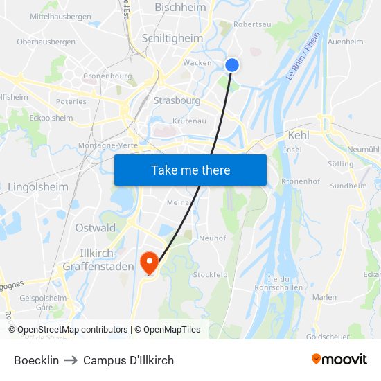 Boecklin to Campus D'Illkirch map