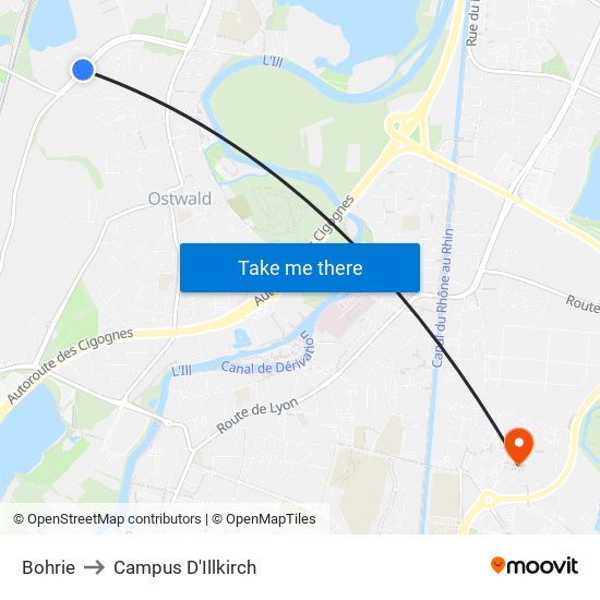 Bohrie to Campus D'Illkirch map