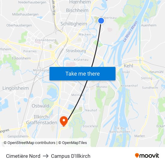 Cimetière Nord to Campus D'Illkirch map