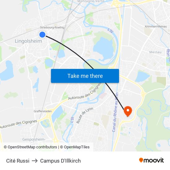 Cité Russi to Campus D'Illkirch map