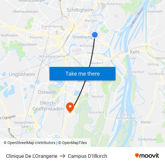 Clinique De L'Orangerie to Campus D'Illkirch map