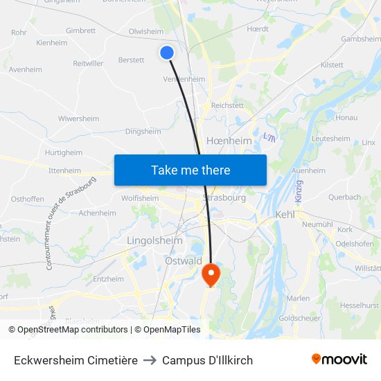 Eckwersheim Cimetière to Campus D'Illkirch map