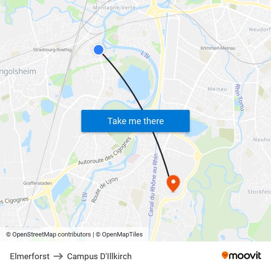 Elmerforst to Campus D'Illkirch map