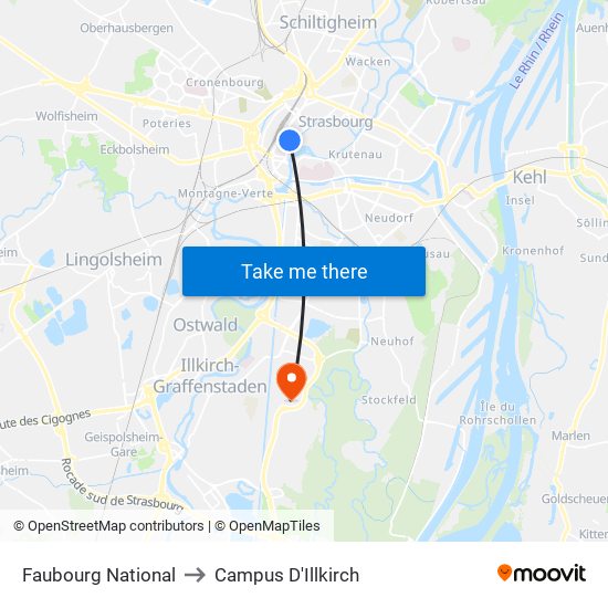 Faubourg National to Campus D'Illkirch map