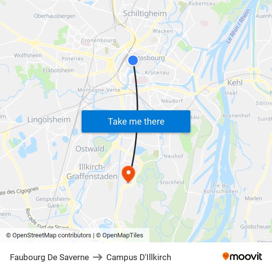 Faubourg De Saverne to Campus D'Illkirch map