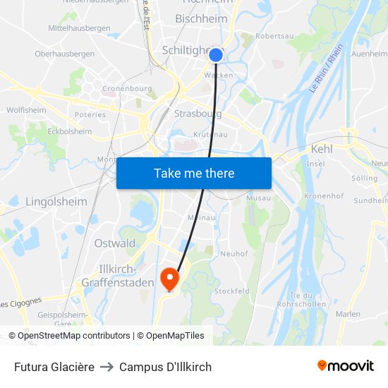 Futura Glacière to Campus D'Illkirch map