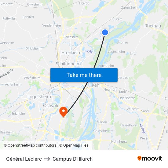 Général Leclerc to Campus D'Illkirch map