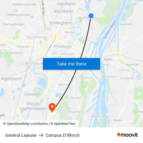 Général Lejeune to Campus D'Illkirch map