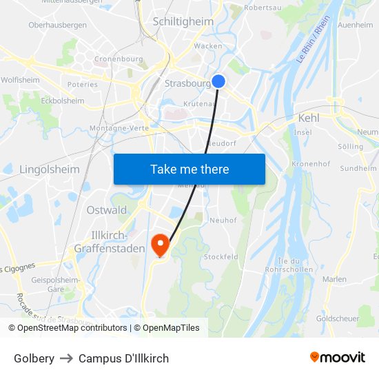 Golbery to Campus D'Illkirch map
