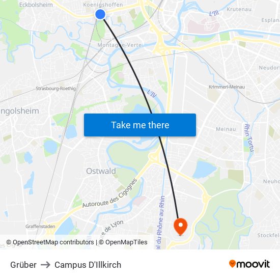 Grüber to Campus D'Illkirch map