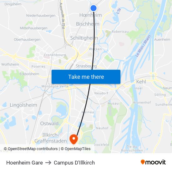 Hoenheim Gare to Campus D'Illkirch map