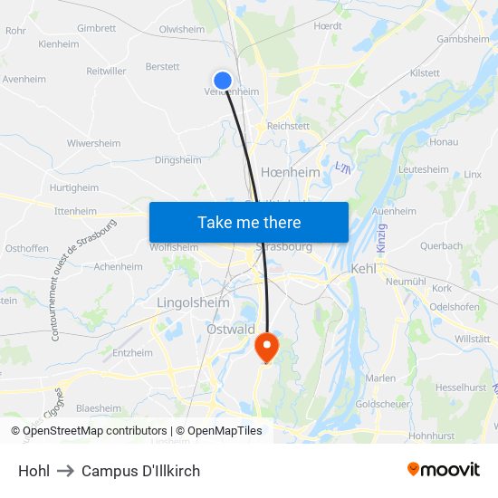 Hohl to Campus D'Illkirch map