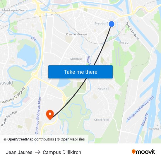 Jean Jaures to Campus D'Illkirch map