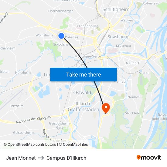 Jean Monnet to Campus D'Illkirch map