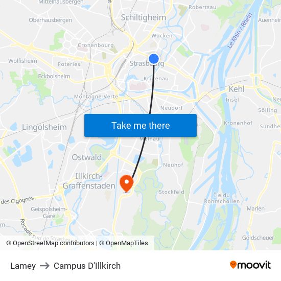Lamey to Campus D'Illkirch map