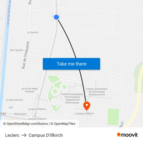 Leclerc to Campus D'Illkirch map